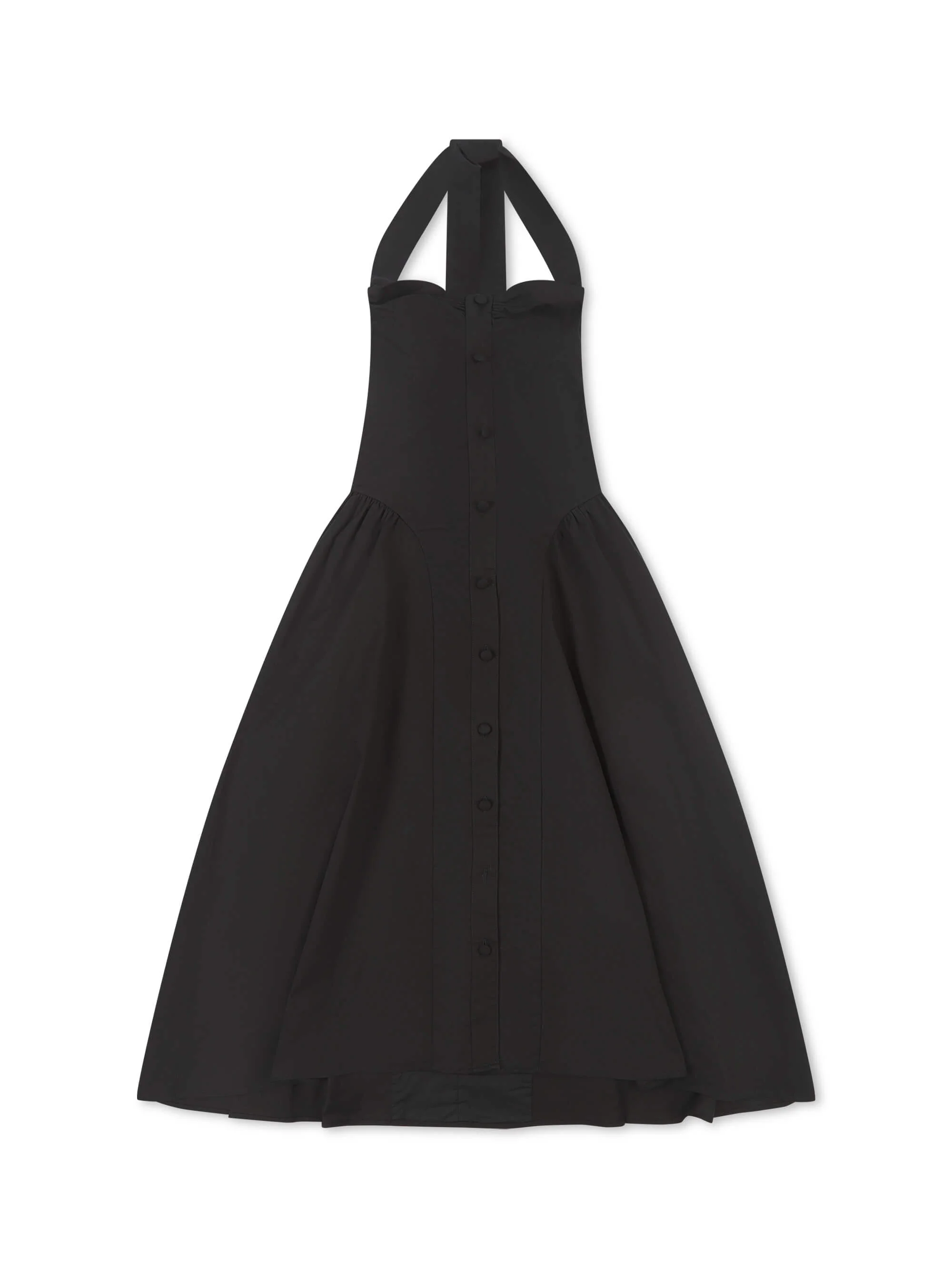 'BRIDGET' BUTTON THROUGH GATHERED MIDI DRESS BLACK - Image 8