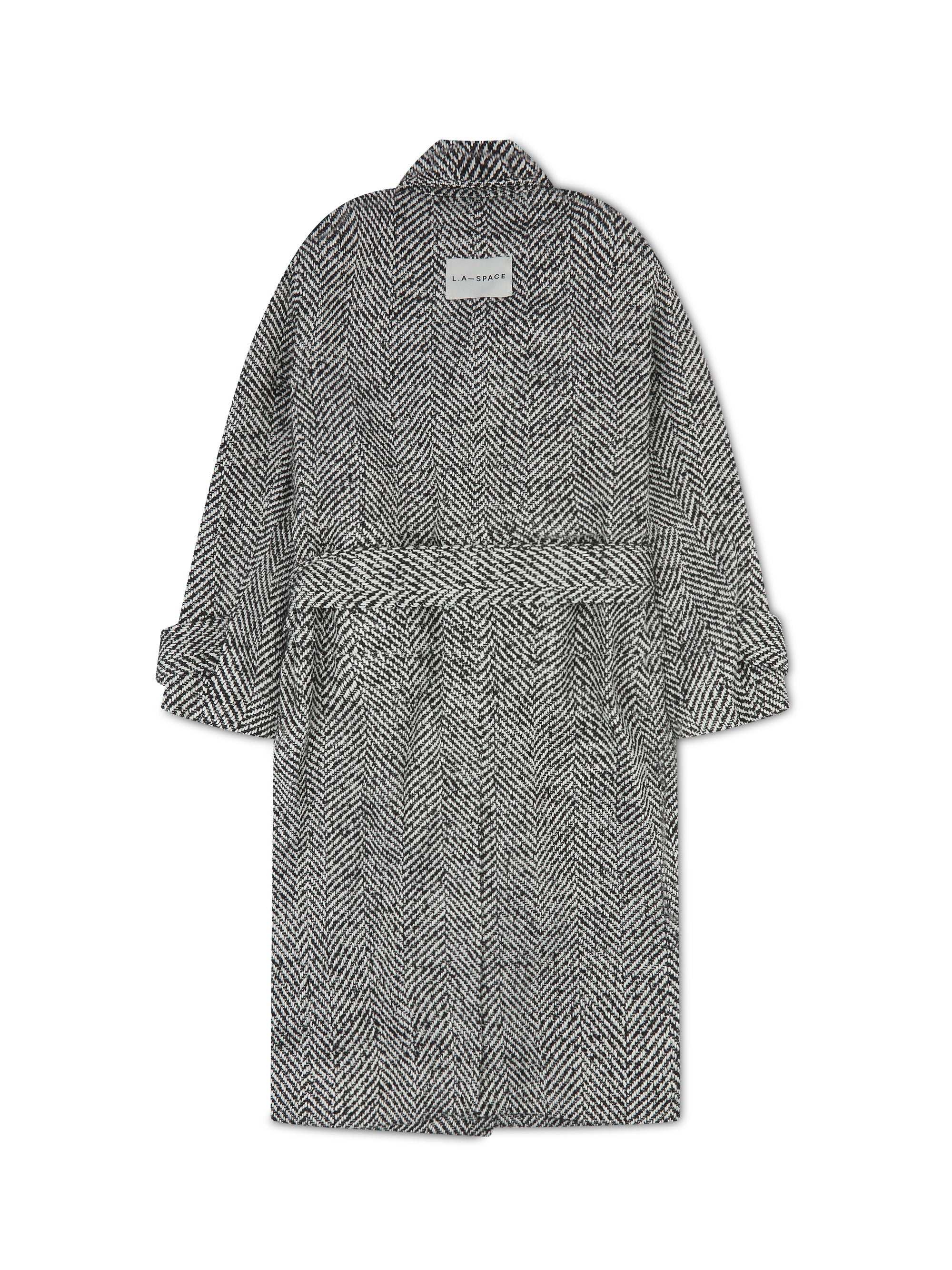 'MORGAN' HERRINGBONE DOUBLE BREASTED BELTED COAT BLACK - Image 8