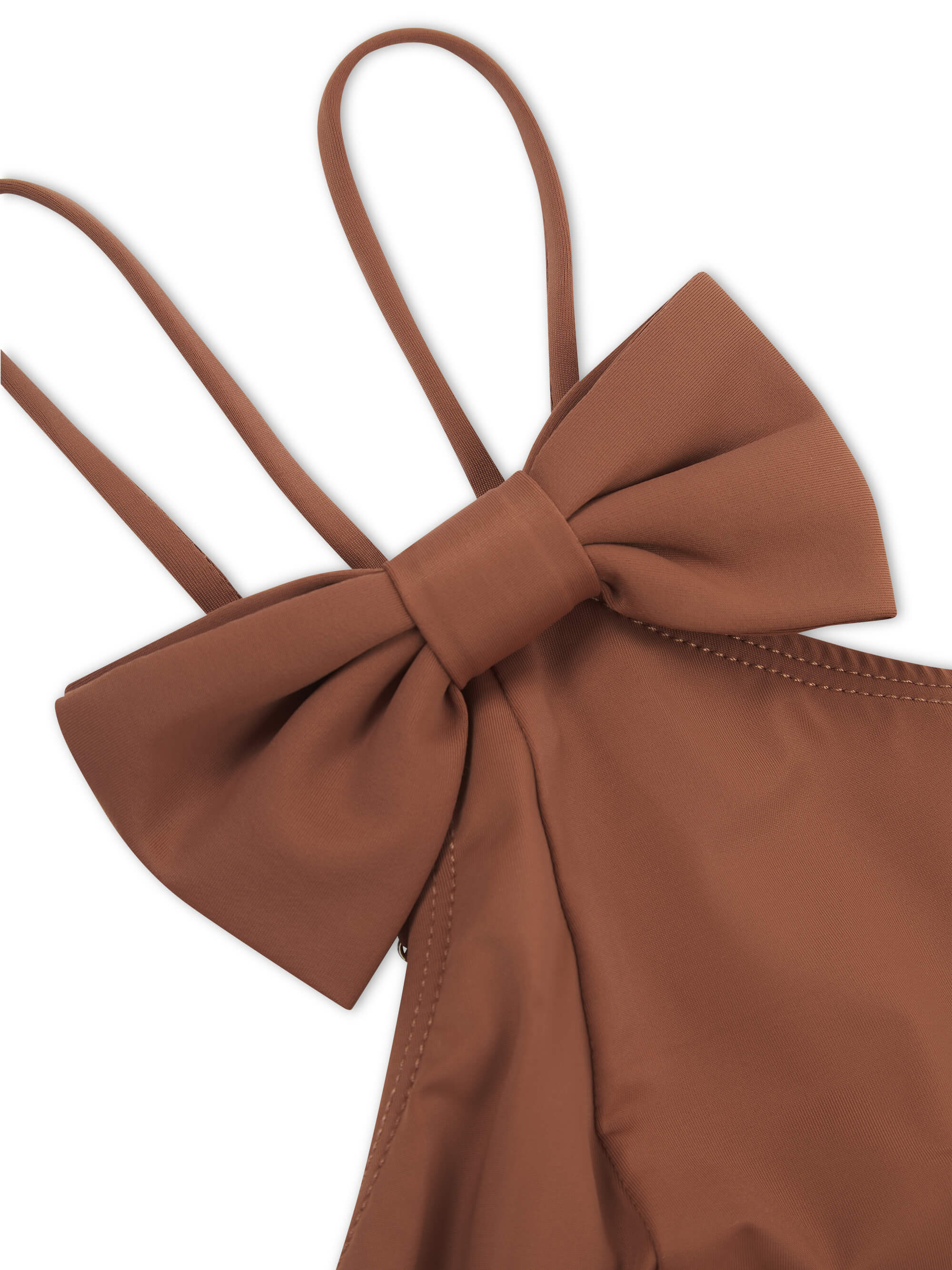 'VIENNA' ONE SHOULDER BOW DETAIL SWIMSUIT BROWN - Image 7